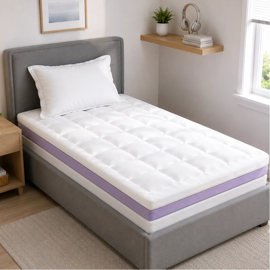 BDEUS Twin Size Memory Foam Mattress Topper with Gel, Microfiber Quilted Pillow Top, 5 Inch Dual Layer