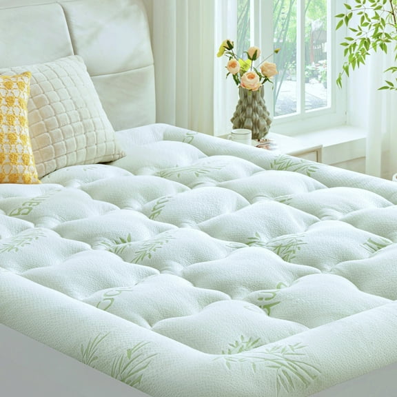 BDEUS Mattress Topper Twin for Back Pain,Bamboo Mattress Pad Cover,Mattress Pad,8-21" Deep Elastic Pocket, Plush Soft Down