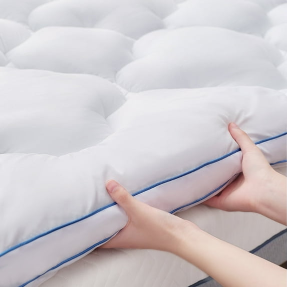 BDEUS Twin-XL Extra Thick Mattress Topper,1450 GSM Cooling Mattress Pad, Pillow Top Protector with 8-21" Deep Pocket,Soft Comfortable Breathable,White
