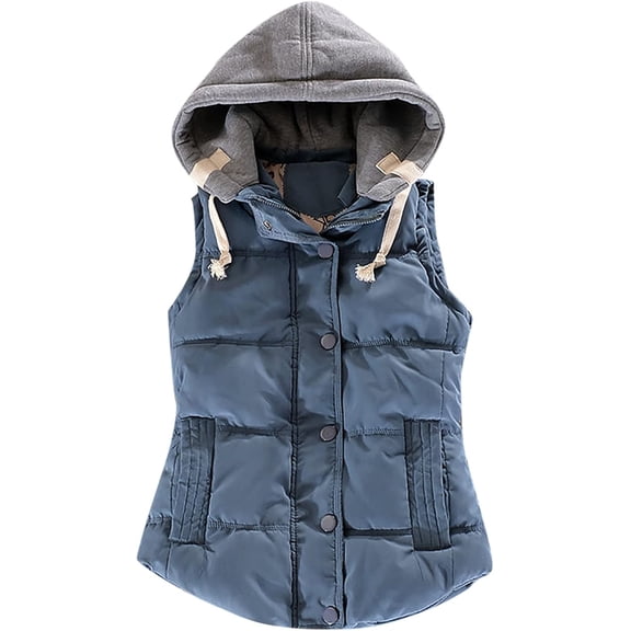 BDFCQYWD Trendy Winter Vest Women Teen Girls Slim Fit Cotton Padded Jacket Vest Hooded Sleeveless Puffer Down Crop Top Gilet