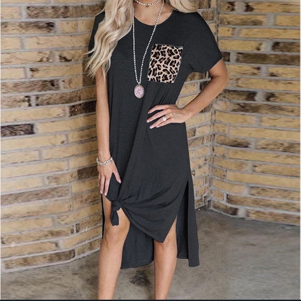 BDFZL Women Summer T Shirt Dress Casual Short Sleeve V Neck Maxi