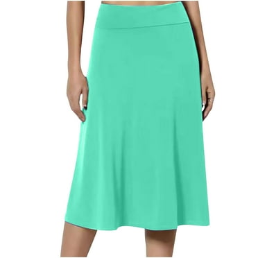 BDFZL Women's Solid Color Flared Lightweight Elastic High Waist Classic Midi Skirt