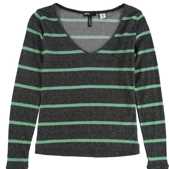 BDG Womens Striped Slim Fit Thermal Graphic T-Shirt, Grey, X-Small