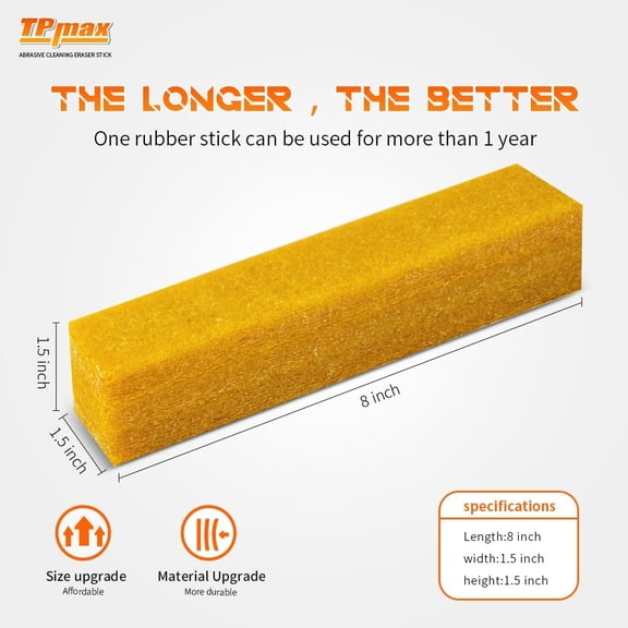 BDIUA-1-1/2 x 1-1/2 x 8" Inch Abrasive Cleaning Eraser Stick - Ideal for Revitalizing Abrasive Sanding Belts, Sanding Discs, Rough Tape and Shoe - Crafted from Natural Rubber for Effective Cleaning