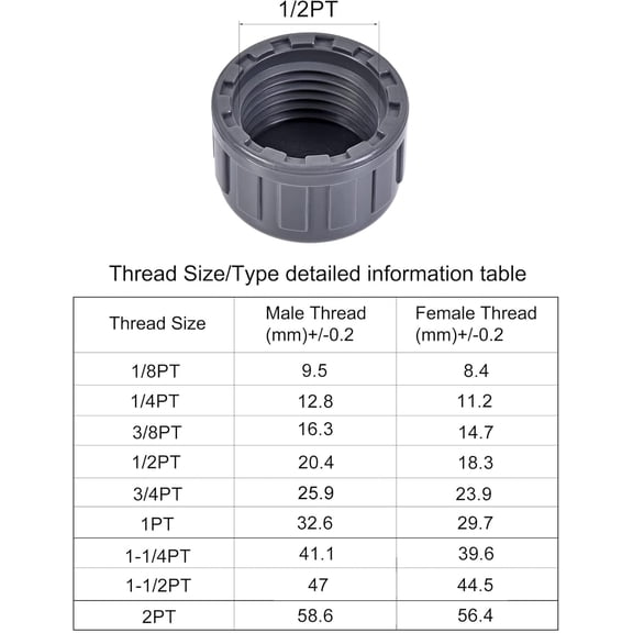 BDIUA-1/2PT Pipe Fitting Cap, PVC Round Female Thread Hose Connector, for Garden and Outdoor Water Pipes End, Gray 10Pcs