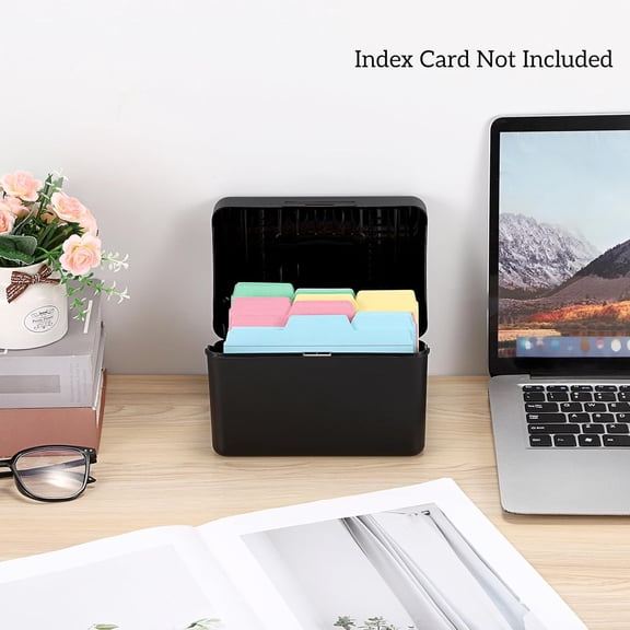 BDIUA-1 Pack 4 x 6 inch Index Card Box-Index Card Holder Notecard Box Recipe Card Box Plastic Storage Organizer for Filling Index Cards,Note cards, Flashcards, Recipes and etc,Black