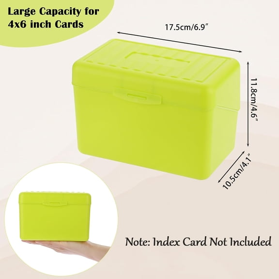 BDIUA-1 Pack 4 x 6 inch Index Card Box - Index Card Holder Notecard Box Recipe Card Box Plastic Storage Organizer for Filling Index Cards, Notes, Flashcards, Recipes, Yellow (Not Include Cards)