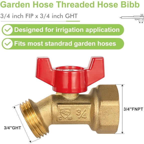 BDIUA-1 Pack Red handle Brass Sillcock Hose Bibb Valve 3/4" Female NPT inlet with 3/4 water hose outlet ideal for gardens and patios