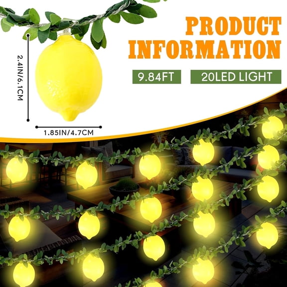 BDIUA-1 Pcs 3D Lemon LED String Lights Battery Operated Spring Summer Artificial Fruit Garland 9.8ft 20leds Lemon Light Bulbs with Branches Leaves Fairy Lights for Wedding Party Table Decorations