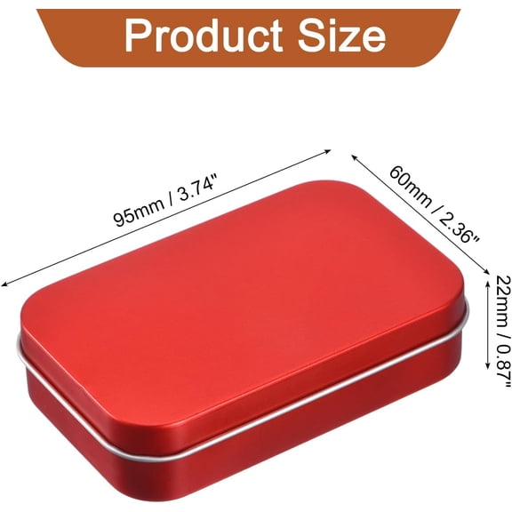 BDIUA-1 Pcs Metal Tin Box Container, 3.7x2.4x0.9 Inch Rectangular Empty Box Home Organizer Mini Portable Storage Containers with Lids for Candy Drawing Pin Crafts, Red