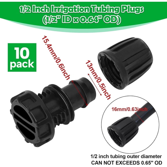 BDIUA-10 Pack 1/2 Inch Drip Irrigation End Cap Fittings (1/2" ID x 0.65" OD) - 1/2'' Drip Line Anti-Drop Barbed Lock Nut End Plug Connectors for 1/2 Inch Drip Irrigation Tubing SystemConnection
