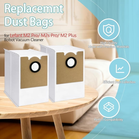 BDIUA-10 Pack Replacement Dust Bags Compatible with Lefant M2 Pro, M2S Pro, M2 Plus Robot Vacuum Cleaner, Large Capacity Disposable Dust Bags, Suitable for Household Robot Vacuums