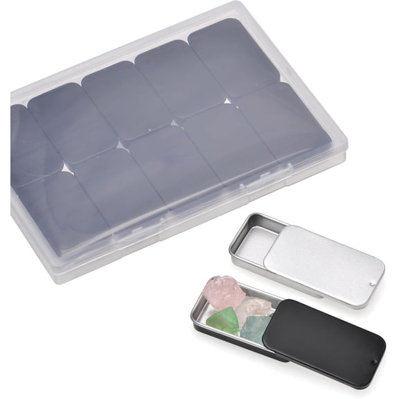 BDIUA-10 Pack Tiny Tin Box Containers Black - Slide Top Mini Storage Organizers - 2.36" x 1.34"