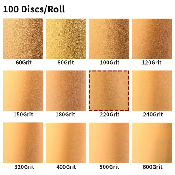 BDIUA-100 Pcs 220 Grit Sandpaper Roll 5 inch Round Sanding Discs Adhesive Back PSA Sticky Back No Hole Stick and Sand Sandpaper for Wood, Auto Body Repair, Marine, Paint, Metal and Plastics