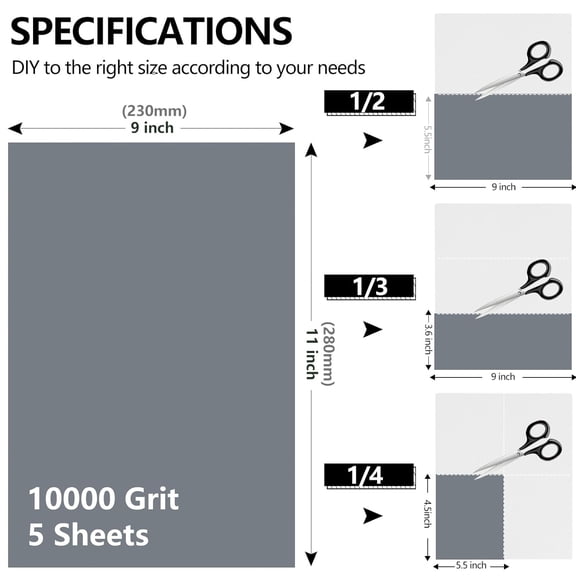 BDIUA-10000 Grit Sandpaper, 9 x 11 Inch Wet Dry Sand Paper Hand Abrasive Sanding Sheets for Wood Metal Automotive Sanding and Polishing, Extra Fine - 5 Sheets