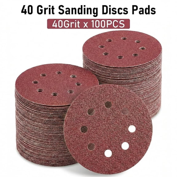 BDIUA-100Pcs 5 Inch Sanding Discs 40 Grit, Coarse Hook and Loop Sandpaper for Heavy Rust Removal & Paint Stripping, 8-Hole Dustless for Random Orbital Sander