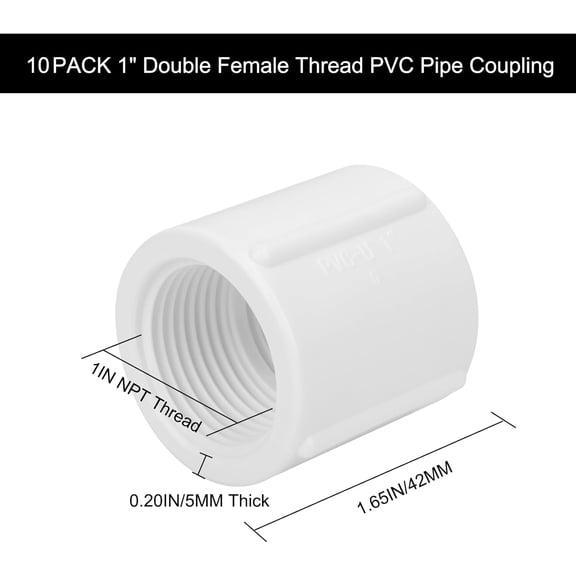 BDIUA-10Pack 1" Double Female Thread PVC Pipe Coupling Adapter Pipe Fitting Connector (F x F) SCH40 1Inch PVC Female Threaded Pipe Coupling for Sprinkler,Irrigation,Swimming Pools