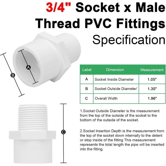 BDIUA-10Pack 3/4" PVC Male Adapter Pipe Fittings (Socket x Male Pipe Thread) Furniture Grade SCH40 2-Way 3/4" PVC Coupling Pipe Connectors for Plumbing Water Line