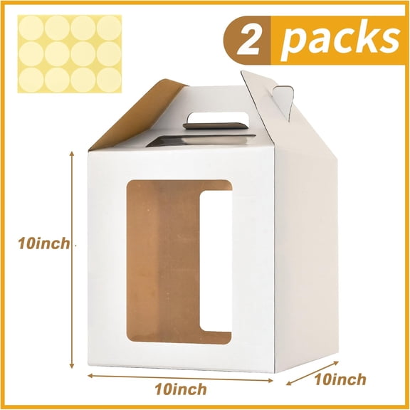 BDIUA-10x10x10 Inch Tall Cake Boxes with windows,8in 10in Tall Cake Carrier, Layer Cake Box,Large Tiered Cake Box,Durable White Bakery Box,Large cake box(2pack)