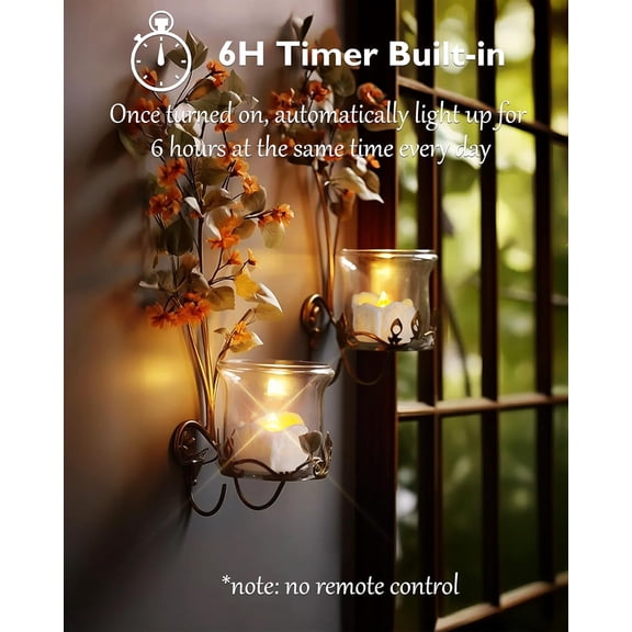 BDIUA-12Pcs Timer Tea Lights, Flameless Flickering Auto Tea Lights Battery Operated, Auto-On 6 Hours and Off 18 Hours Everyday, Batteries Included, Long-Lasting, White Base, No Remote