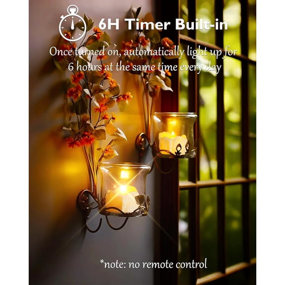 BDIUA-12Pcs Timer Tea Lights, Flameless Flickering Auto Tea Lights Battery Operated, Auto-On 6 Hours and Off 18 Hours Everyday, Batteries Included, Long-Lasting, Ivory Base, No Remote