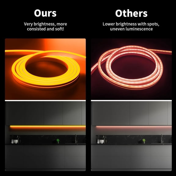 BDIUA-12V Orange LED Strip Lights 16.4FT, Flexible Silicone Neon Rope Light, Waterproof, Cuttable, Dimmable & Linkable, for Cabinet, Ceiling, Wall, Bedroom, Kitchen, Garage (No Adapter)