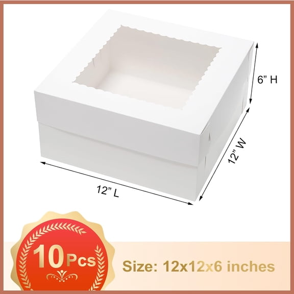 BDIUA-12x12x6 Inch Cake Boxes 10pcs Bakery Boxes for Tier Cakes with Window 12 Inch White Large Tall Cardboard Bakery Take Out Carrier Containers with Lids for Wedding, Birthday, Party