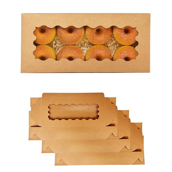 BDIUA-12x5.5x2.5 Inch Brown Cookie Box with Window 15Pcs Pastry Macaron Bakery Box For Packaging