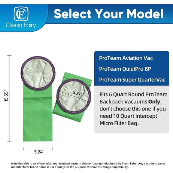 BDIUA-15pack Vacuum Bags Compatible with ProTeam Aviation Vac QuietPro BP & Super QuarterVac Models Replacement for Part #100431 6Qt Intercept Micro Filter Bag