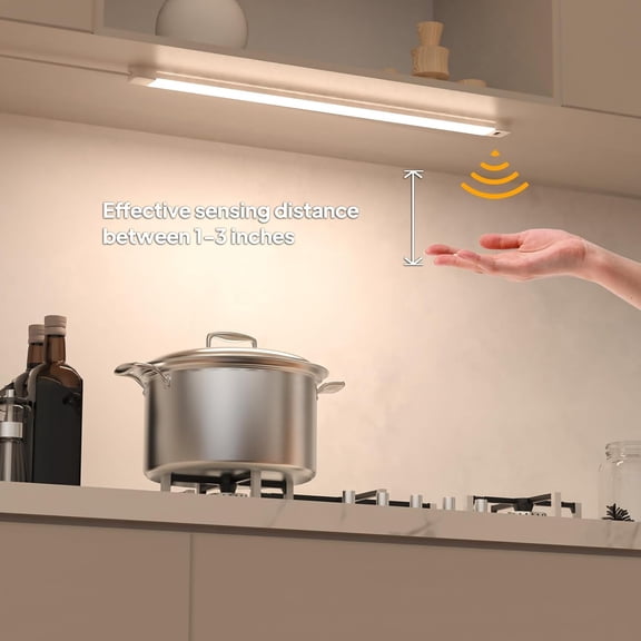 BDIUA-16 Inch Under Cabinet Lights with Hand Wave, Under Counter Lighting 4000K Natural White,Dimmable,Plug and Play,LED Lights for Kitchen Cabinet, Cupboard, Closet, Desk
