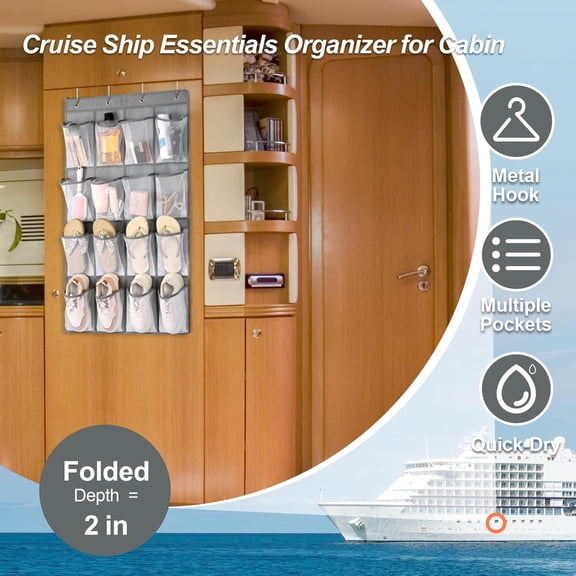 BDIUA-16-Pocket Hanging Organizer - Over the Door Shoe Organizer, Cruise Essentials for Cabin & RV, Breathable Mesh Storage Pockets, Space Saving Hanging Storage Holder with 4 Sturdy Metal Hooks