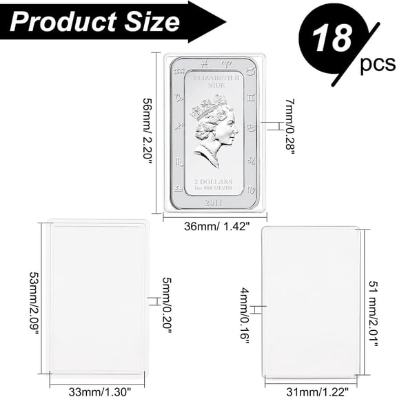 BDIUA-18 Pcs Silver Bar Case 2.2x1.4 inch Acrylic Silver Bar Holder Clear Storage Container Compatible Silver Bar Box for 1oz Silver Bar 1 Troy Ounce Bar Collection of Coins