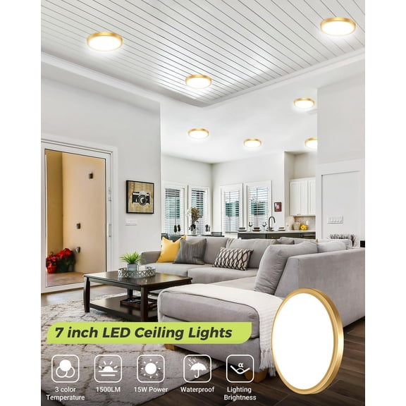 BDIUA-1PACK LED Flush Mount Ceiling Light,3000K-4000K-6500K & 100W Equivalent Modern Kitchen Recessed Ceiling Lamp 15W 1500Lm 7 Inch for Bathroom Closet Laundry Bedroom