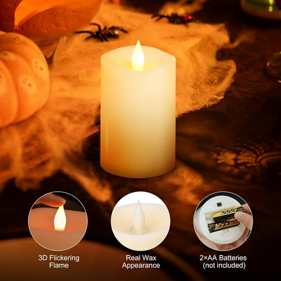 BDIUA-1PCS, 3 x 5 inches Flameless Candle with Remote Control, 3D Flickering Wick, Real Wax, Battery Candles,with Timer,Battery Powered Candles,for Holiday Home Decor,Ivory