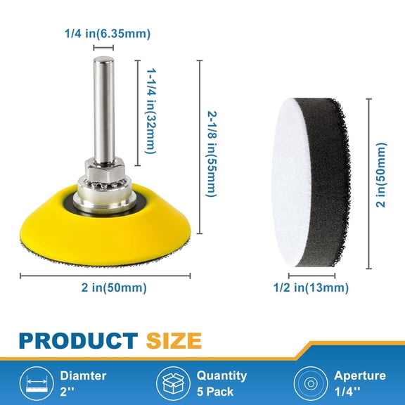 BDIUA-2 Inch Hook and Loop Sanding Pad for Sanding Disc with 1/4 Inches Drill Sanding Attachment and Foam Sanding Pads for Polish Wood Metal Glass