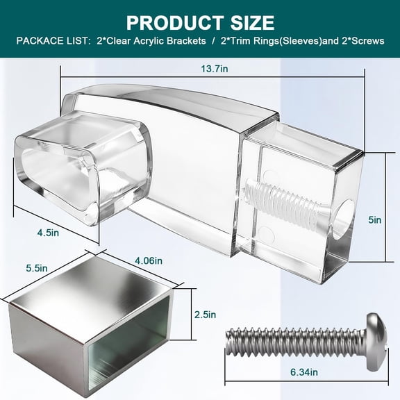 BDIUA-2 PCS Shower Door Towel Bar Brackets fit for Alumax Basco Framed Sliding Glass Shower Door Towel Rod, Clear Acrylic Towel Holder Replacement Parts Mounting Bracket Mount Kit with Chrome Sleeve
