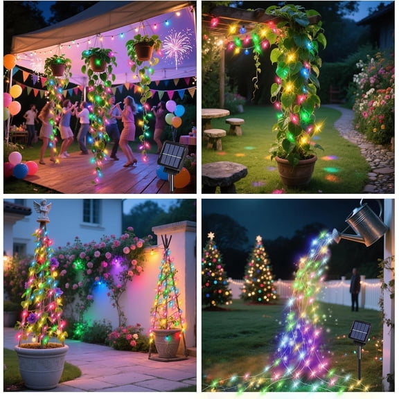 BDIUA-2 Pack 10 Strands 200 LEDs Solar Fairy Lights Outdoor Waterproof, Solar Powered String Lights 8 Modes DIY Watering Can Lights for Party Wedding Patio Yard Garden Tree Decorations(Multicolor)