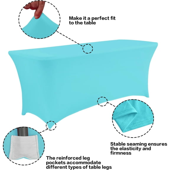 BDIUA-2 Pack 4FT Table Cloth for Rectangular Fitted Events Stretch Blue Mist Table Covers Washable Cover Spandex Tablecloth Protector for Party, Wedding, Cocktail, Banquet, Festival