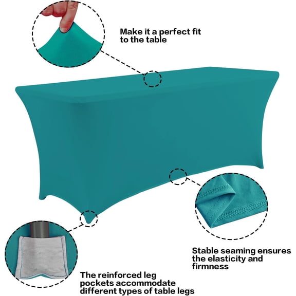 BDIUA-2 Pack 4FT Table Cloth for Rectangular Fitted Events Stretch Lake Blue Table Covers Washable Cover Spandex Tablecloth Protector for Party, Wedding, Cocktail, Banquet, Festival