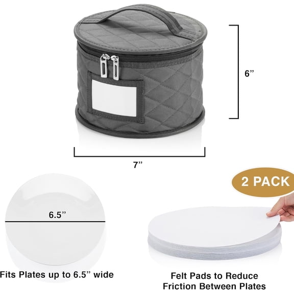 BDIUA-2 Pack - 7" Saucer Storage Case - China Storage Container - Stackable With Padded Interior to Store your Dinnerware Dishes - 24 Felt Dividers Included - Great for Small Plates, Bowls, Appetizer