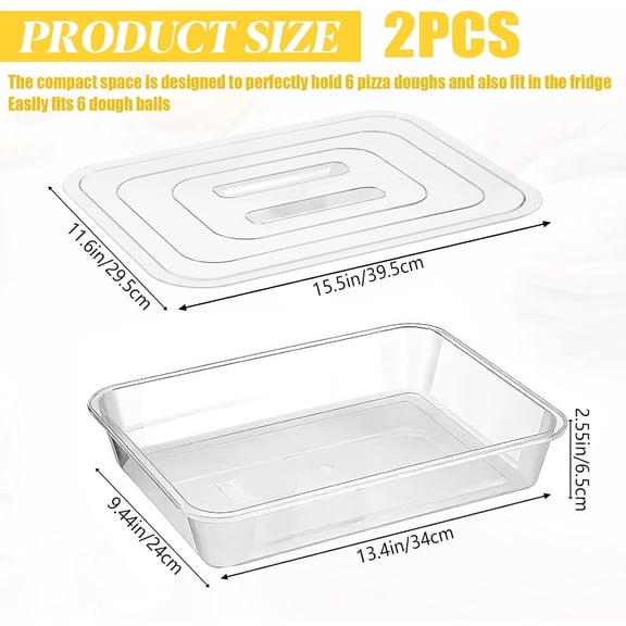 BDIUA-2 Pack Acrylic Proofing Box, Clear Plastic Pizza Dough Tray, Bread Fermentation Storage Boxes, Pizza Dough Proofing Container whit Lid