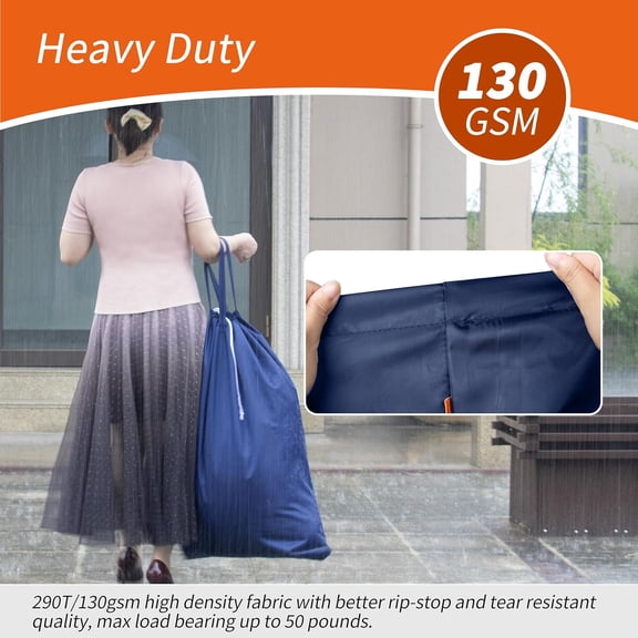 BDIUA-2 Pack Extra Heavy-Duty Laundry Bag 28x36- Machine Washable Large Storage Bag with Reinforced Handles & Drawstring Closure & ID Tag for College Dorm Travel - Navy