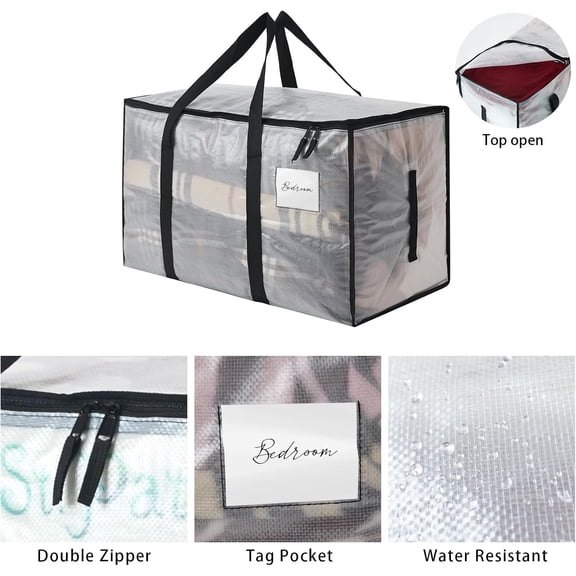 BDIUA-2 Pack Heavy Duty 93L (24.5 Gallon) Stackable Plastic Storage Bins with Lids, Clear Totes For Home Organization and Storage, Sturdy and Reusable Alternative to Moving Bags