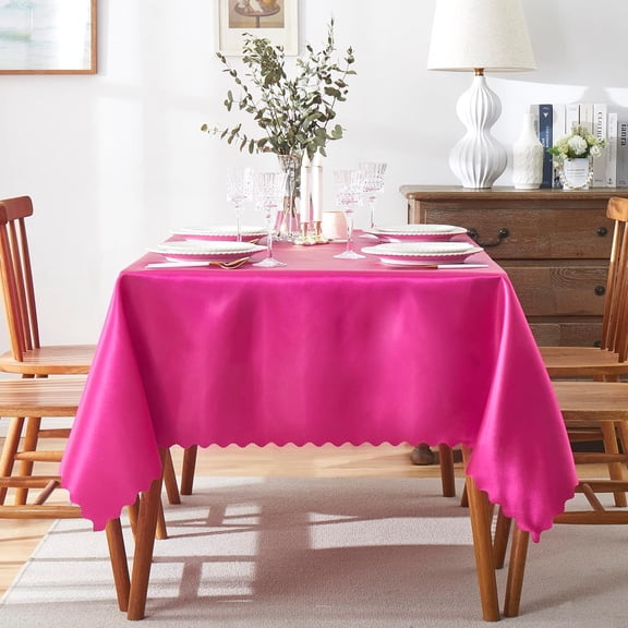 BDIUA-2 Pack Hot Pink Satin Tablecloth 54 x 54 Inches Square Table Cloth Overlay Satin Table Cover Bright Smooth Fabric Decoration for Wedding Banquet Party Dining