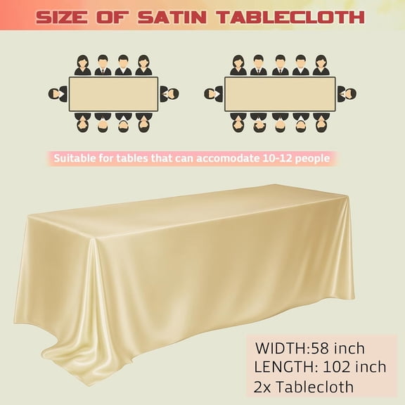 BDIUA-2 Pack Satin Tablecloth 100% Polyester 102x58 Inch Champagne Gold Table Cloth Rectangular Table Cover for Wedding Party Banquet Dining Room Decor