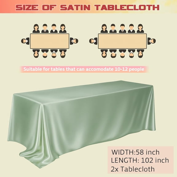 BDIUA-2 Pack Satin Tablecloth 100% Polyester 102x58 Inch Light Sage Green Table Cloth Rectangular Table Cover for Wedding Party Banquet Dining Room Decor