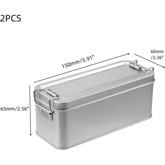 BDIUA-2 Pack Silver Tin Box Containers Metal Storage Box with Lids Rectangular Containers with Buckle Latch for Home Storage Outdoor Usage(5.91"2.36"2.56")