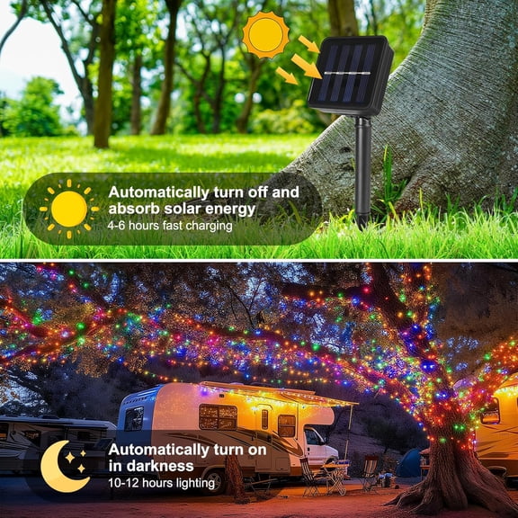 BDIUA-2 Pack Solar String Lights for Outside,Each 33Ft 100 LED Solar String Lights Outdoor Waterproof with 8 Modes,Solar Lights Outdoor for Patio, Garden, Tree, Party Decor-Multicolor