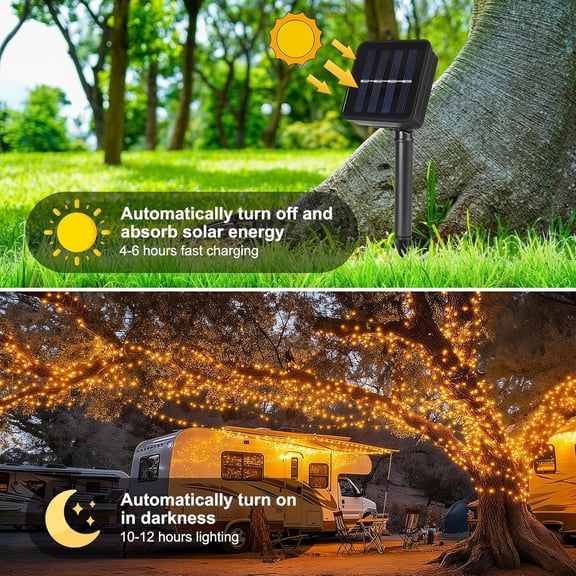 BDIUA-2 Pack Solar String Lights for Outside,Each 33Ft 100 LED Solar String Lights Outdoor Waterproof with 8 Modes,Solar Lights Outdoor for Patio, Garden, Tree, Party Decor-Warm White