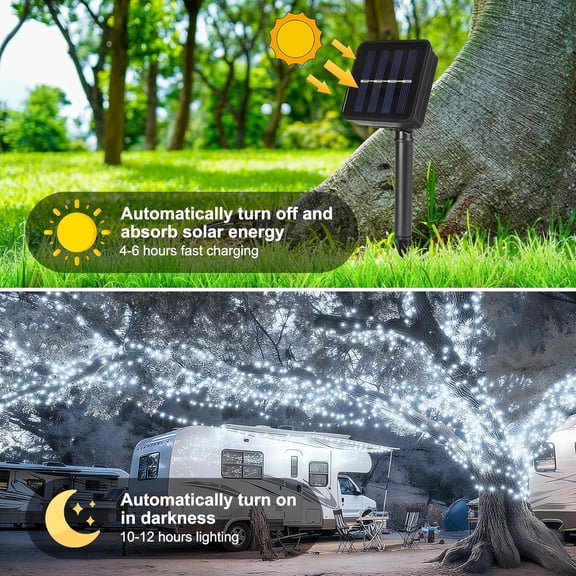 BDIUA-2 Pack Solar String Lights for Outside,Each 33Ft 100 LED Solar String Lights Outdoor Waterproof with 8 Modes,Solar Lights Outdoor for Patio, Garden, Tree, Party Decor-Cool White